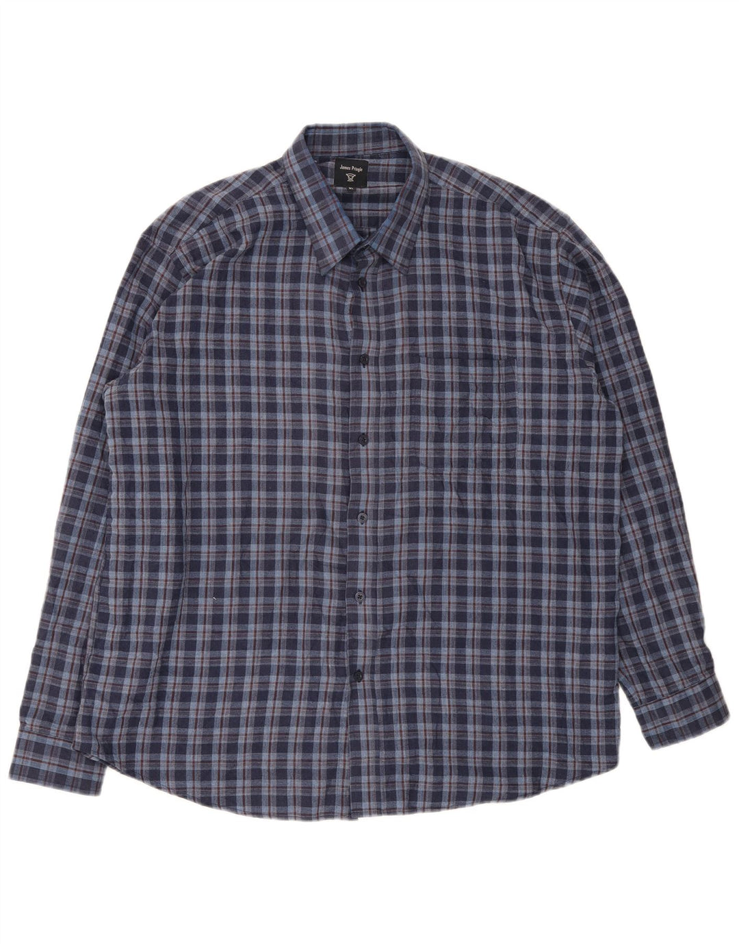 James Pringle herre flannelskjorte XL marineblå ternet polyester