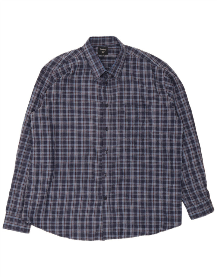 James Pringle herre flannelskjorte XL marineblå ternet polyester