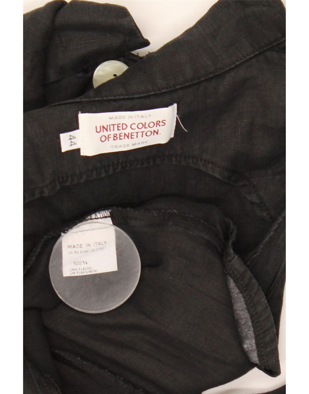 Benetton Dame Ærmeløs A-Line Kjole IT 44 Medium Sort Linned