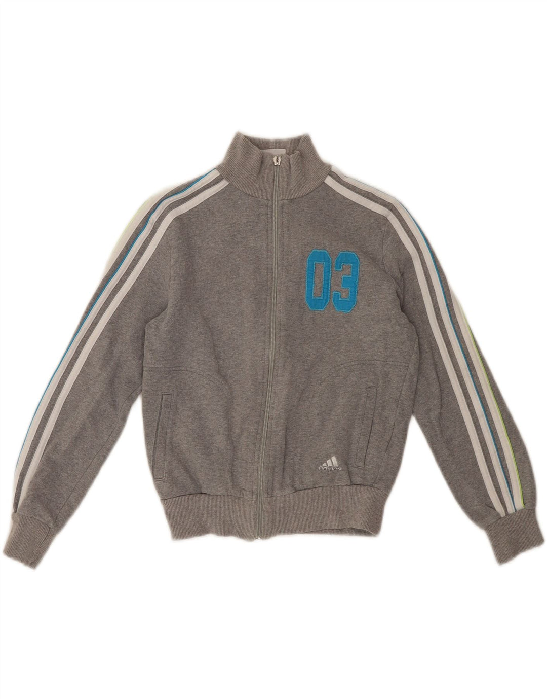 ADIDAS Boys Graphic Tracksuit Top Jacket 9-10 Years Grey Cotton