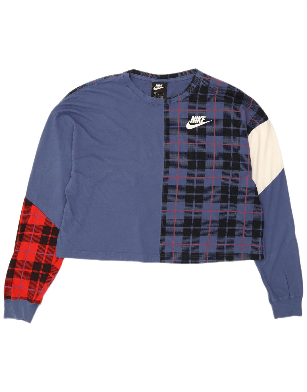 NIKE Oversized grafisk top Langærmet UK 14 Medium Blue Check