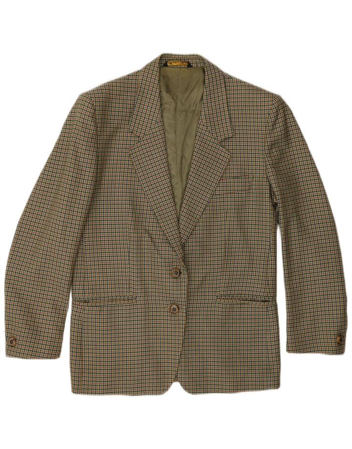 Vintage dame 2-knaps blazerjakke UK 14 Medium Khaki Houndstooth