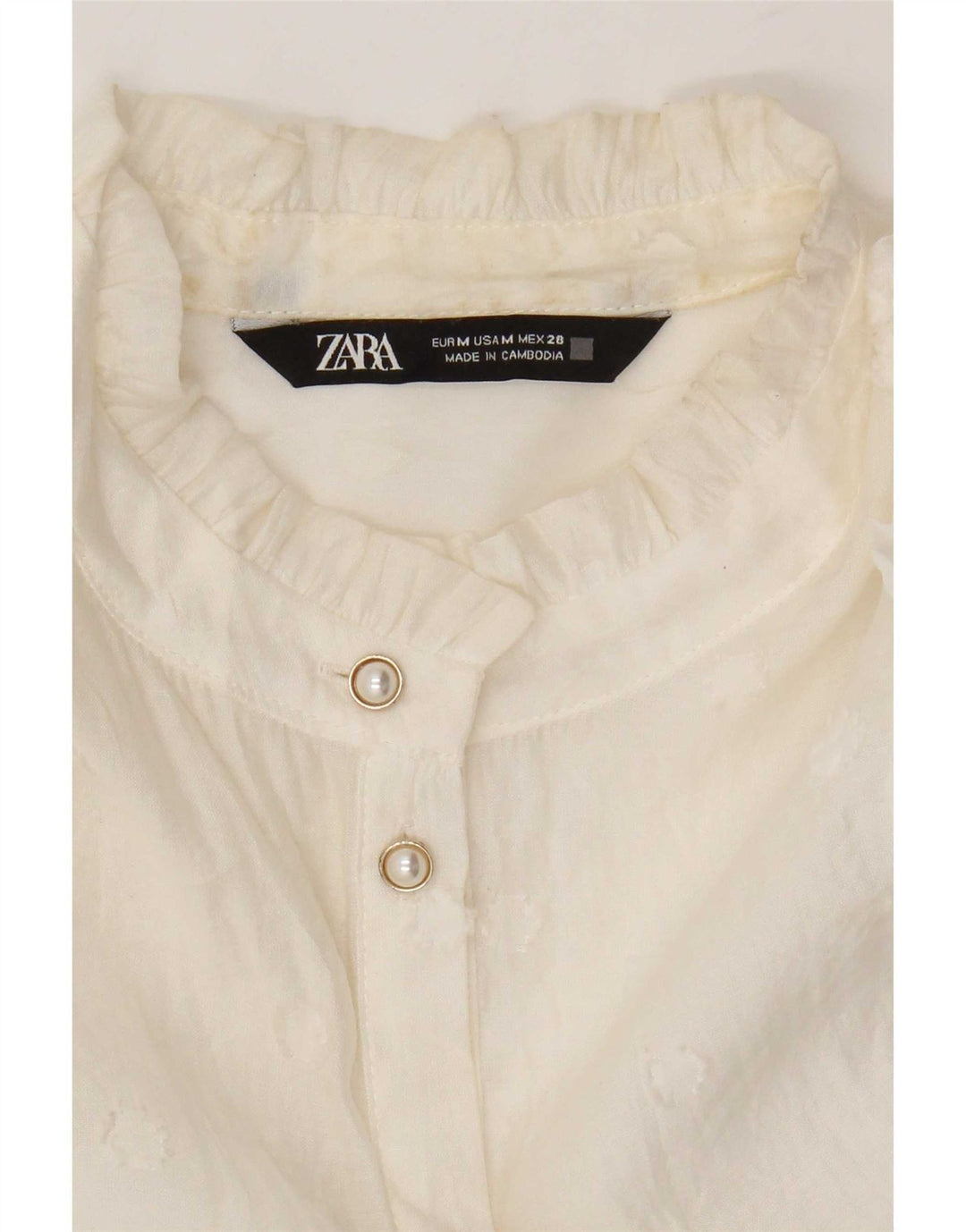 Zara Dame 3/4 ærmet gennemsigtig skjortebluse UK 14 Medium White