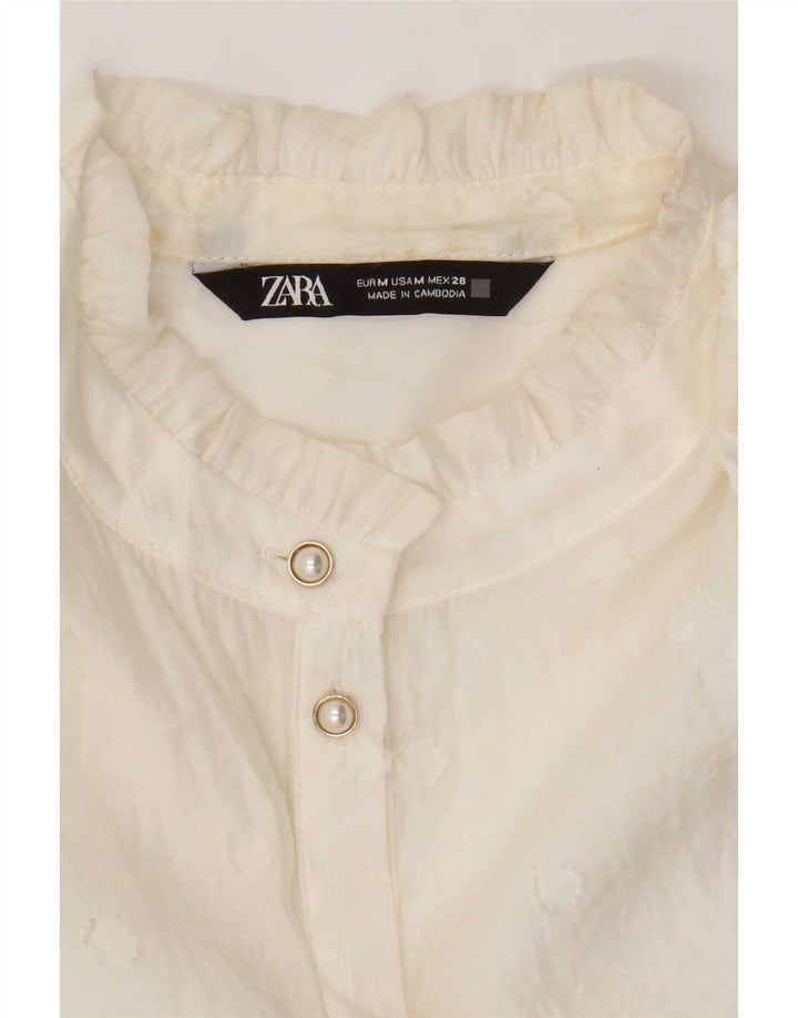 Zara Dame 3/4 ærmet gennemsigtig skjortebluse UK 14 Medium White
