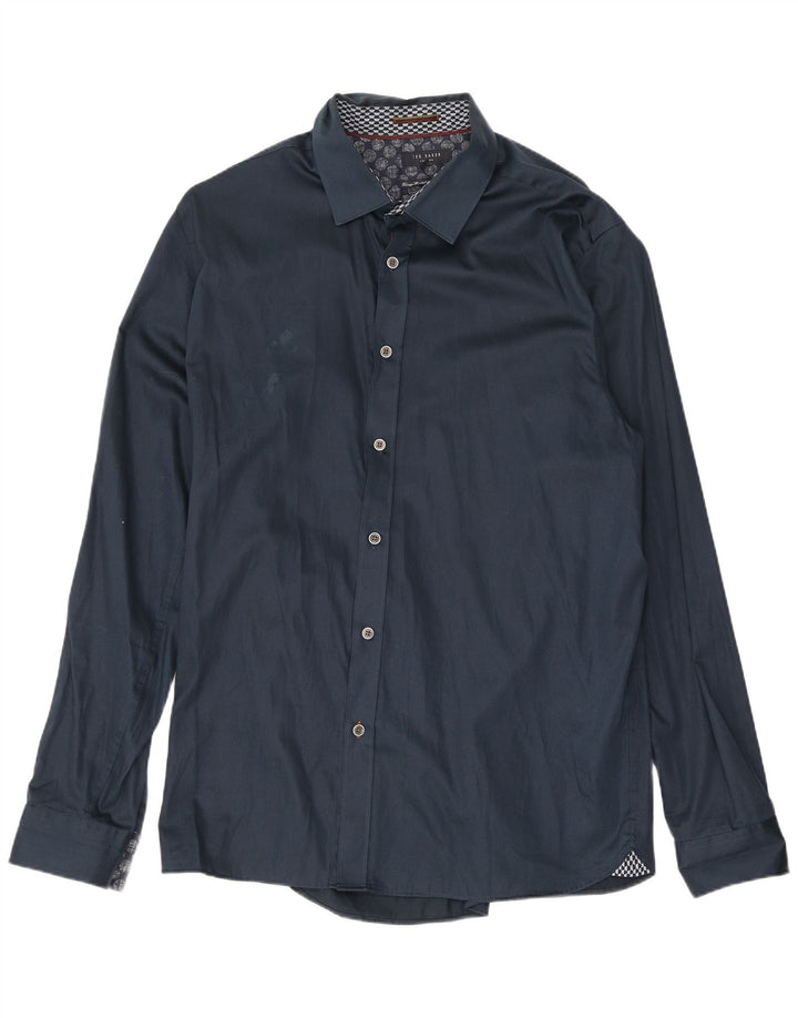 Ted Baker herreskjorte str. 6 2XL marineblå bomuld