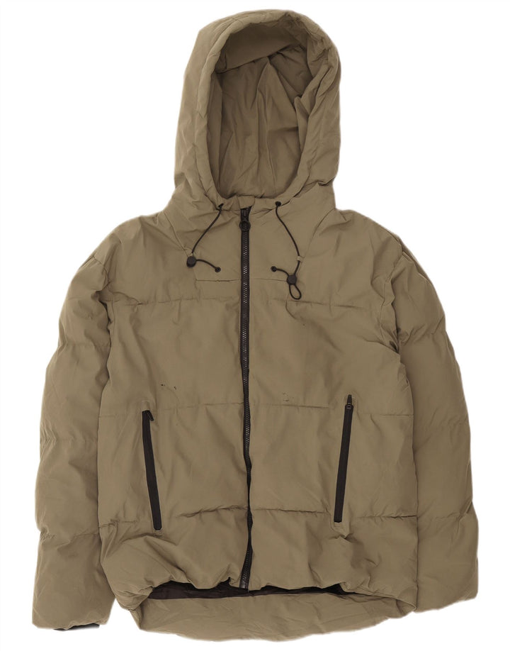 Zara Herre hættepolstret jakke UK 38 Medium Khaki Polyester