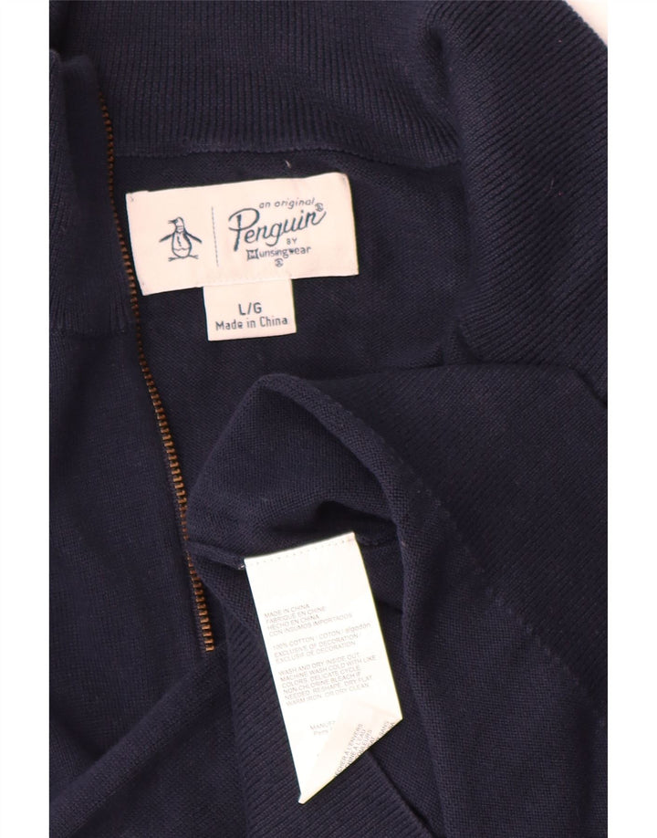 Penguin Herre Zip Neck Jumper Sweater Stor Marineblå Bomuld
