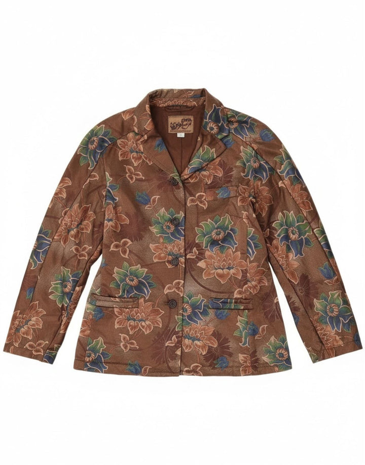Vintage dame 4-knaps blazerjakke UK 14 Medium Brown Floral
