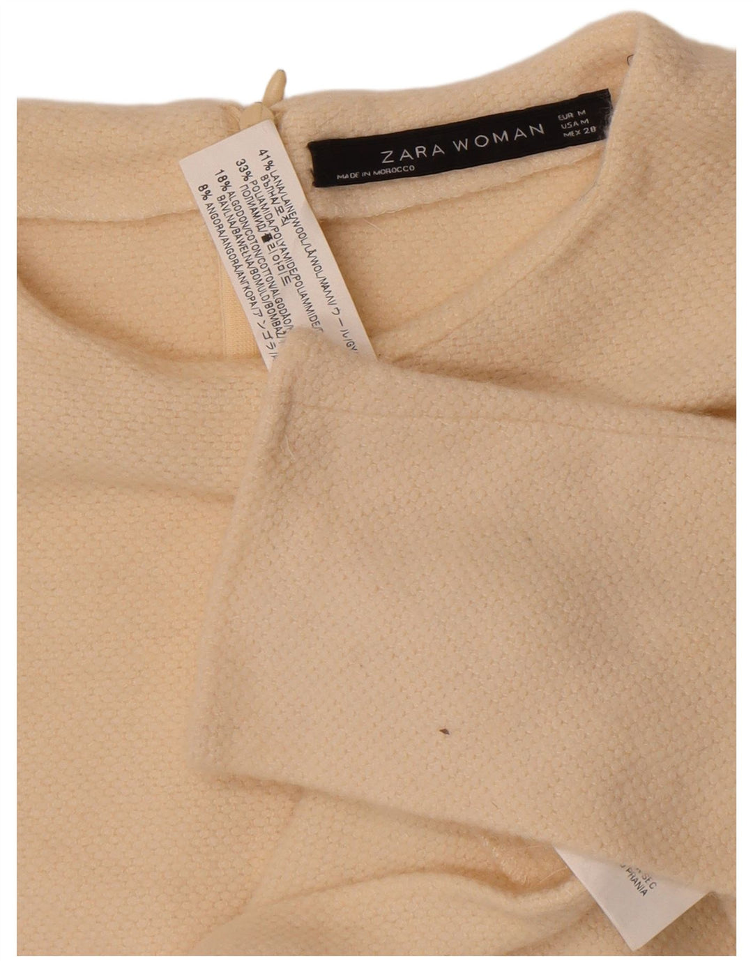 Zara Womens Crop Crew Neck Jumper Sweater UK 12 Medium Off White Uld