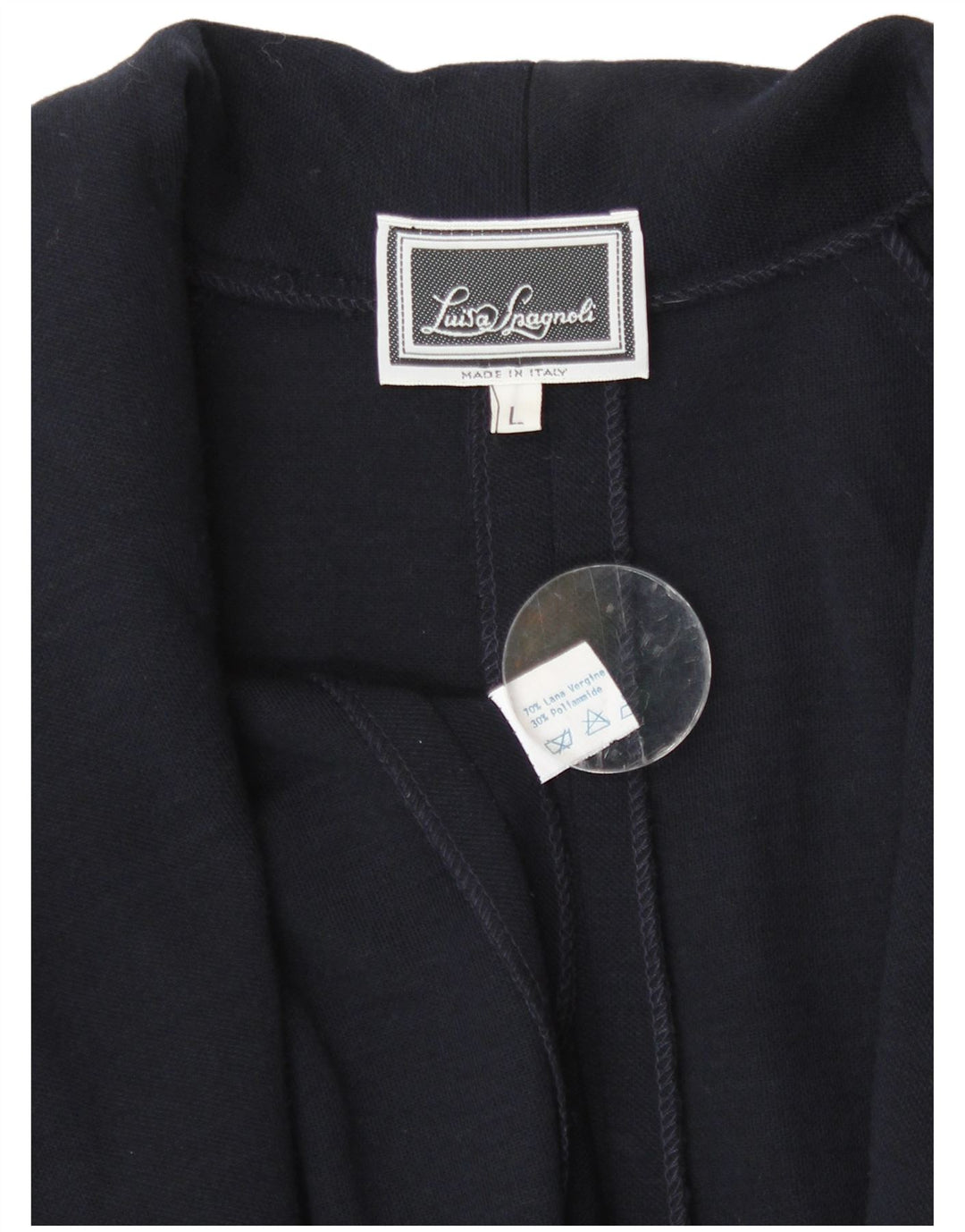 Luisa Spagnoli Dame åben overfrakke UK 14 Large Navy Blue Virgin Wool