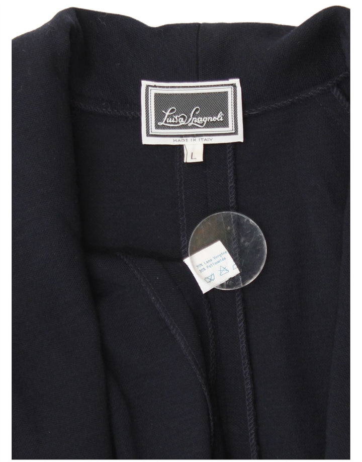 Luisa Spagnoli Dame åben overfrakke UK 14 Large Navy Blue Virgin Wool