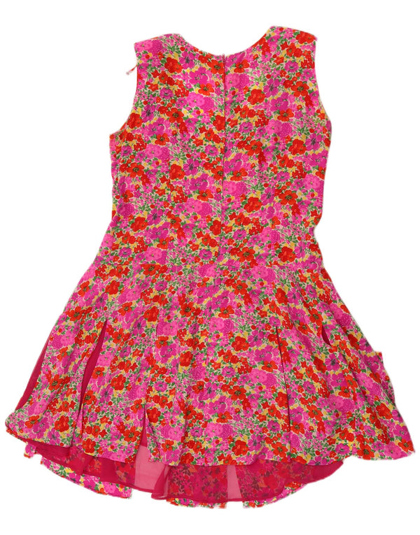 Vintage Kvinders Ærmeløs A-Line Kjole UK 14 Large Pink Floral