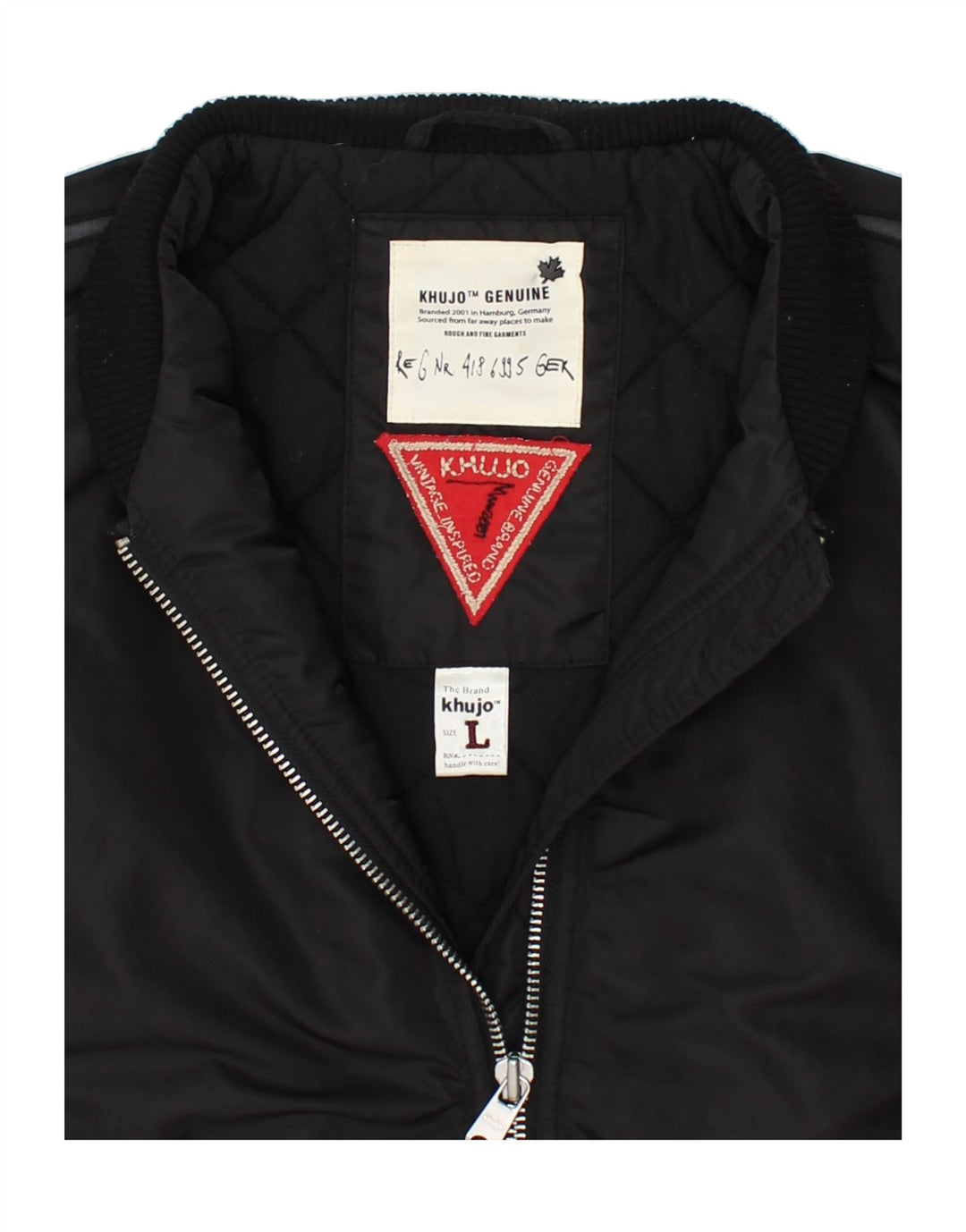 KHUJO Womens Bomber Jacket UK 16 Large Black Nylon Vintage KHUJO and Second-Hand KHUJO from Messina Hembry 