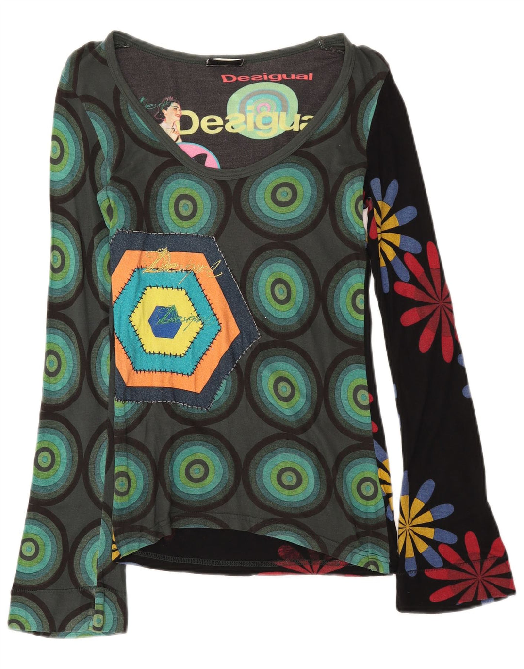 Desigual Womens Grafisk Top Langærmet UK 8 Small Multicolored Viscose
