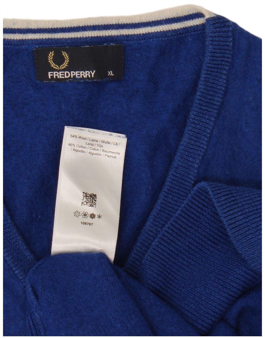 Fred Perry Herre V-hals sweater XL Blå Uld