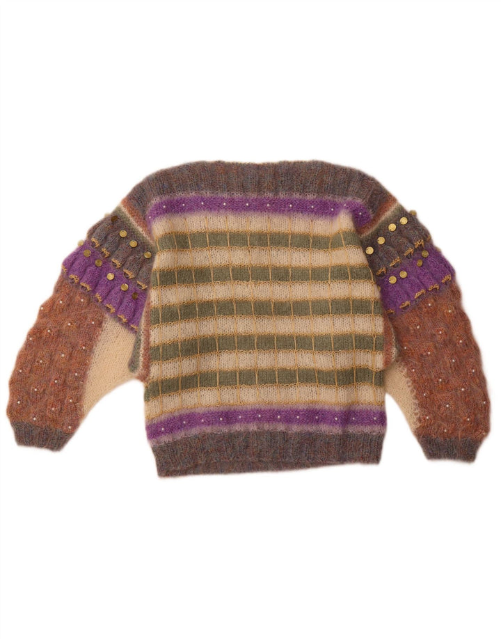 FIONA MACLEOD Dame Boat Neck Jumper Sweater UK 14 Medium Flerfarvet