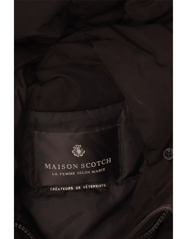 Maison Scotch Dame Hætte Polstret Frakke UK 14 Medium Sort Polyester