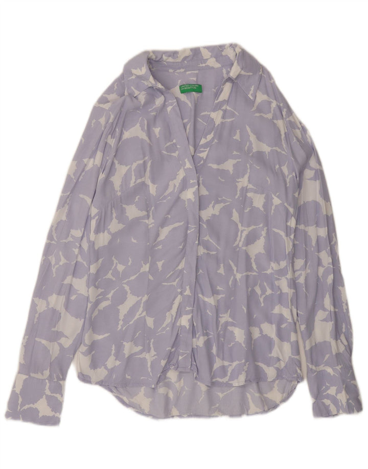 BENETTON Dameskjorte UK 14 Medium Purple Floral Viscose