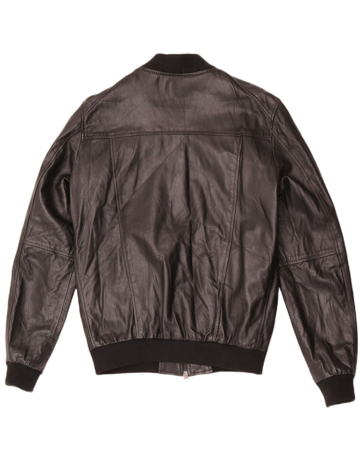 Vintage Herre Bomber Læderjakke IT 48 Medium Sort Læder
