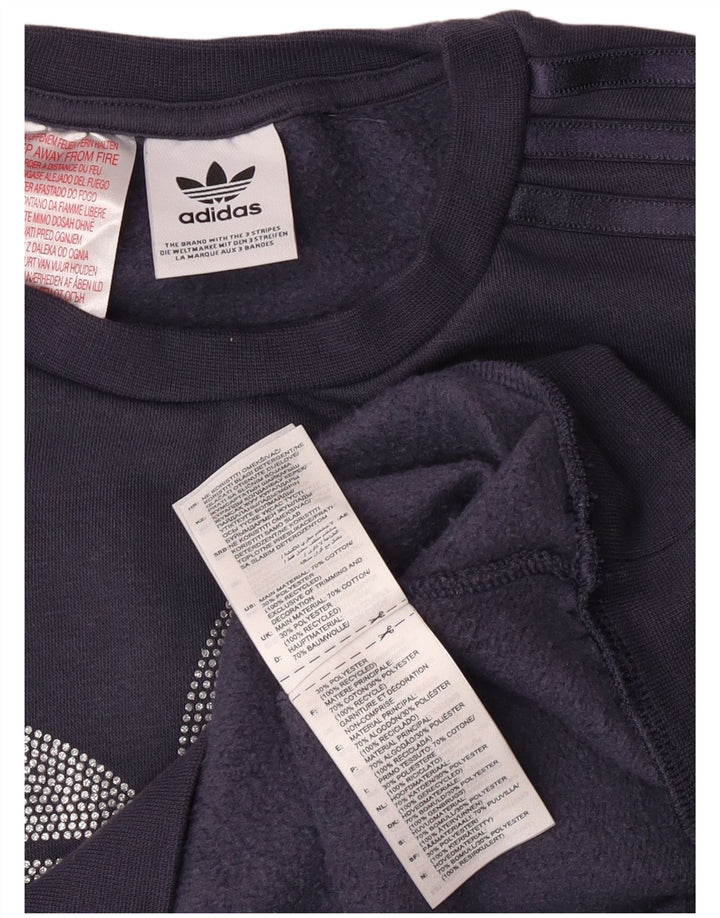 ADIDAS Graphic Sweatshirt Jumper UK 12 Medium Marineblå Bomuld
