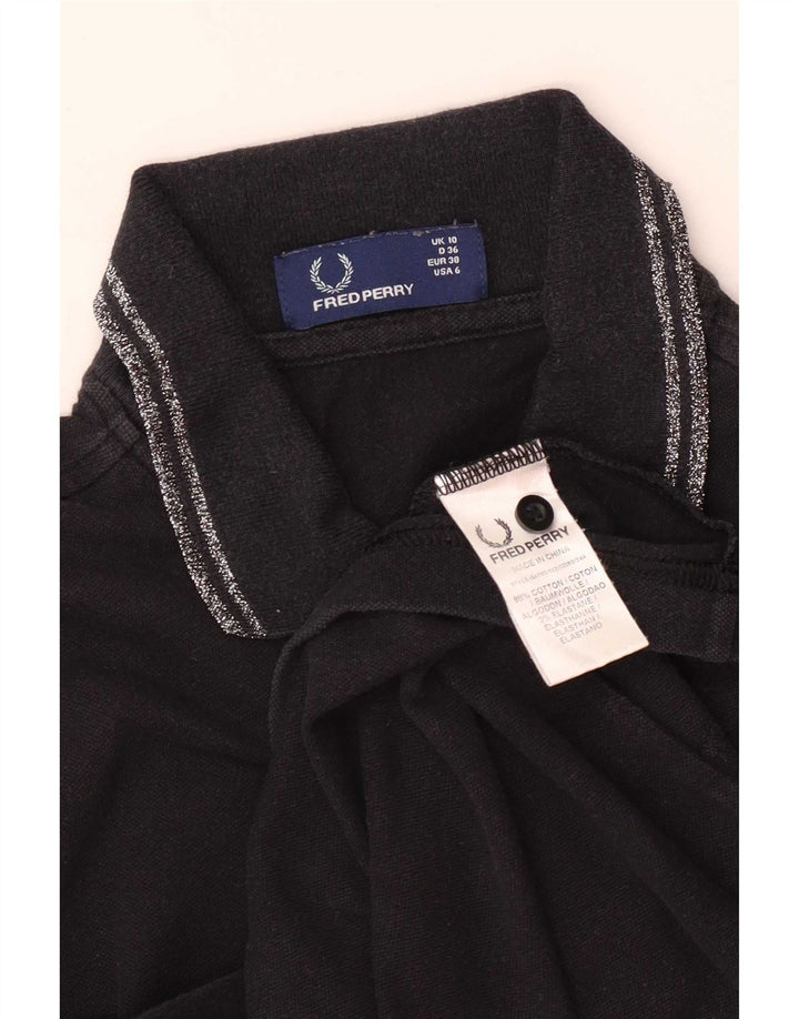Fred Perry Dame Polo Shirt UK 10 Small Black Bomuld