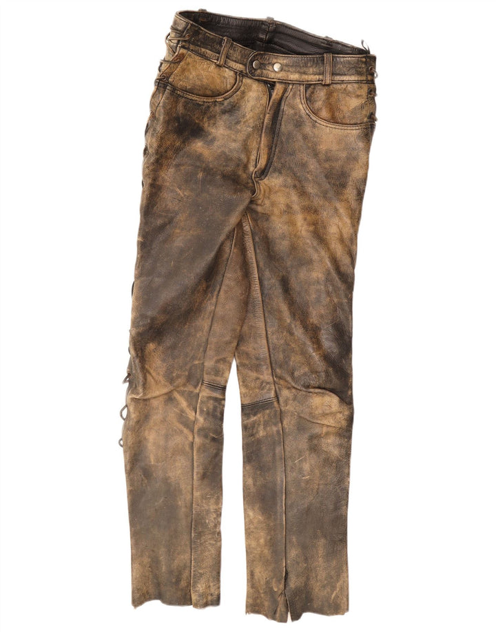 Vintage lige læderbukser til mænd W30 L30 Khaki