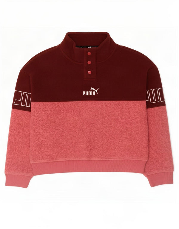Puma Girls Grafisk Button Neck Fleece Jumper 11-12 år Pink Colourblock
