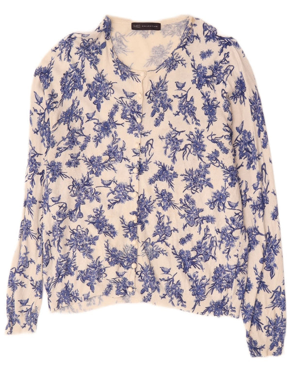 Marks & Spencer Dame Cardigan Sweater UK 14 Large Blue Floral Viscose