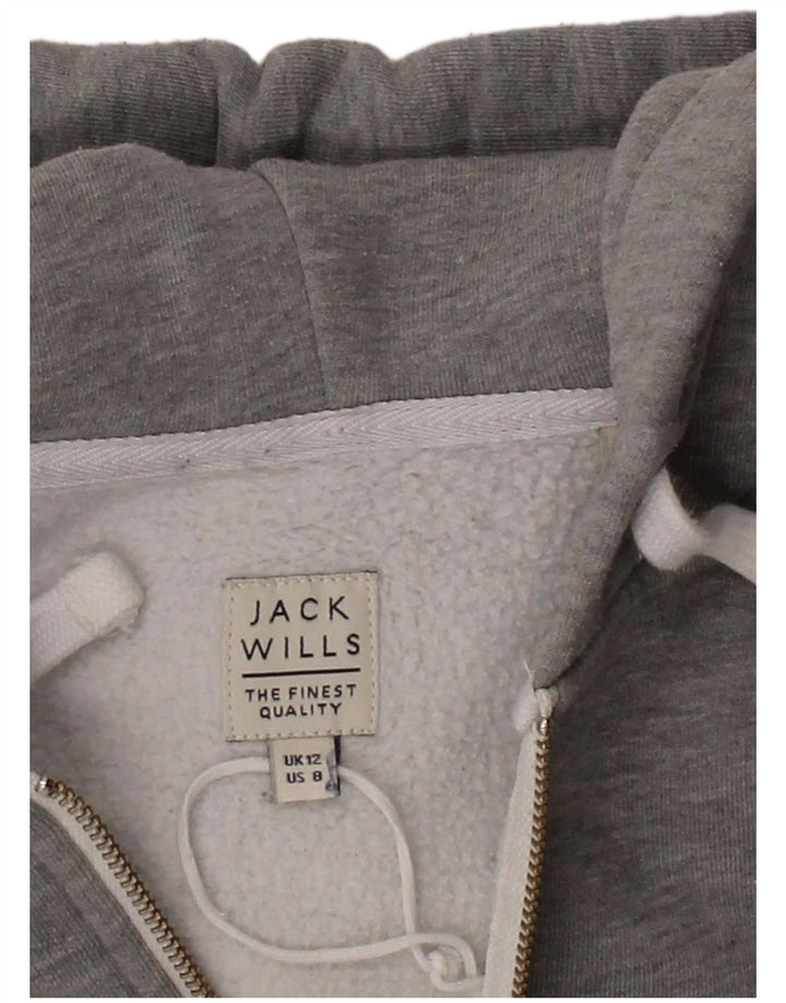 JACK WILLS Womens Zip Hoodie Sweater UK 12 Medium Grey Cotton