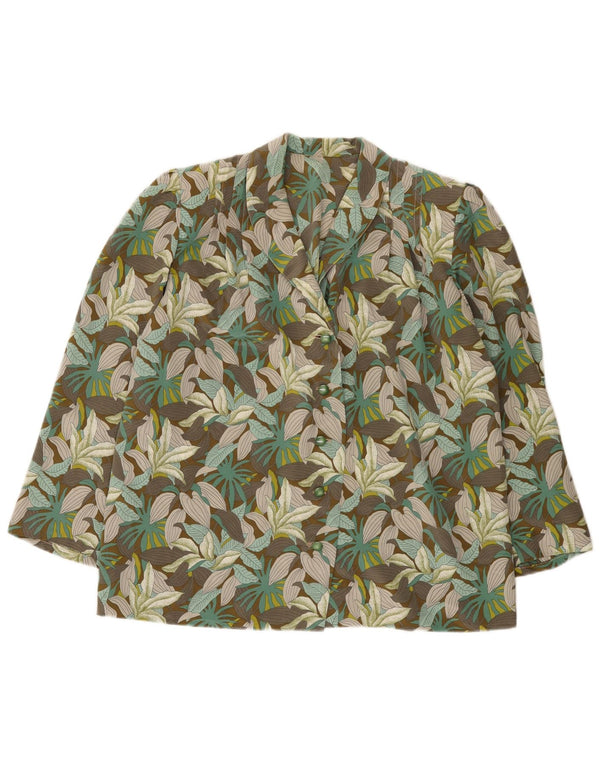 Vintage kvinders langærmet skjortebluse UK 14 Large Khaki Floral