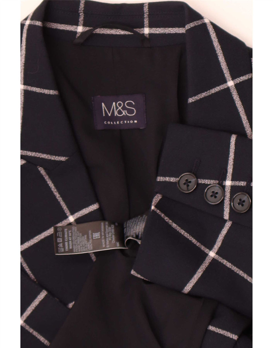 Marks & Spencer Dame Blazer Jacket UK 12 Medium Navy Blue Check