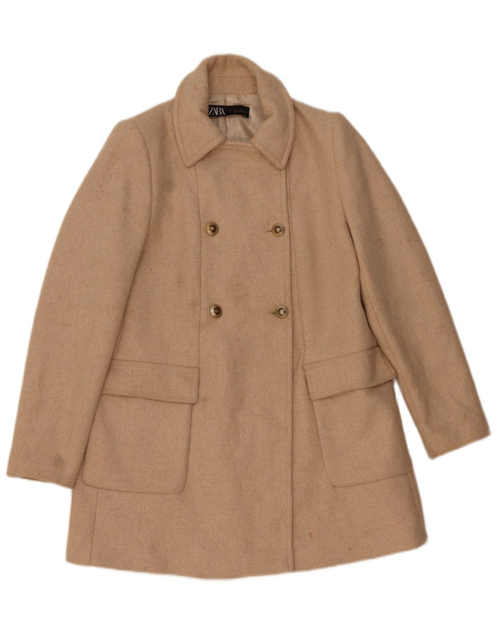 Zara Dame Dobbeltradet Frakke UK 10 Small Beige Sildebensuld