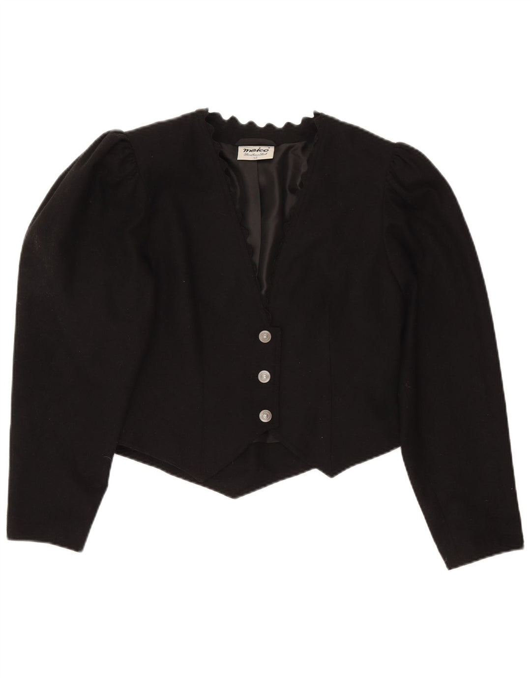 Meico Dame 3 Buttons Crop Blazer Jacket UK 16 Large Black Polyester