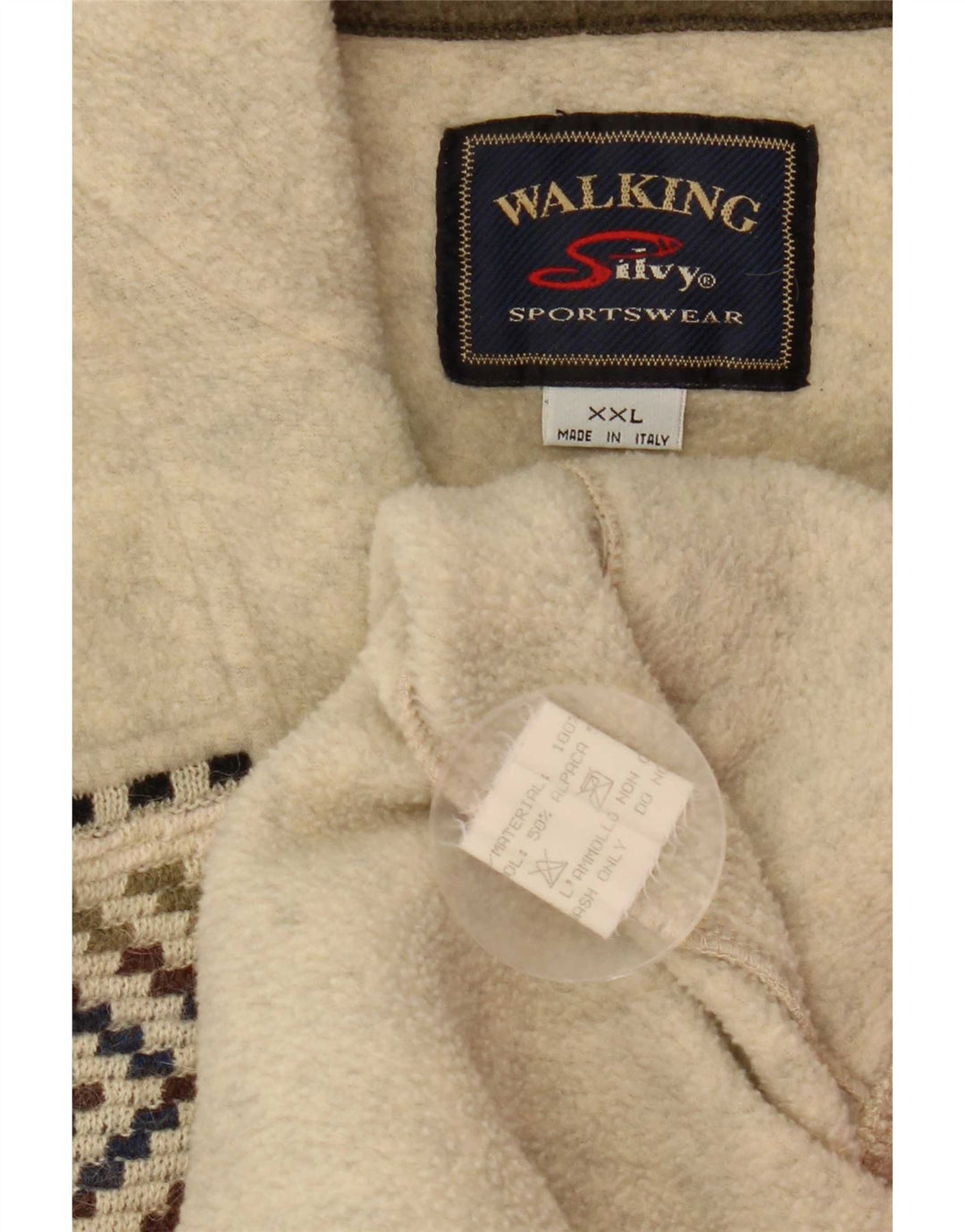 Silvy Herre Zip Neck Fleece Jumper 2XL Beige Geometrisk Uld