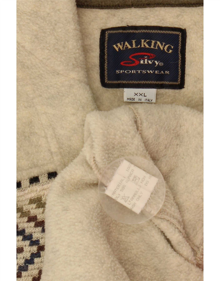 Silvy Herre Zip Neck Fleece Jumper 2XL Beige Geometrisk Uld