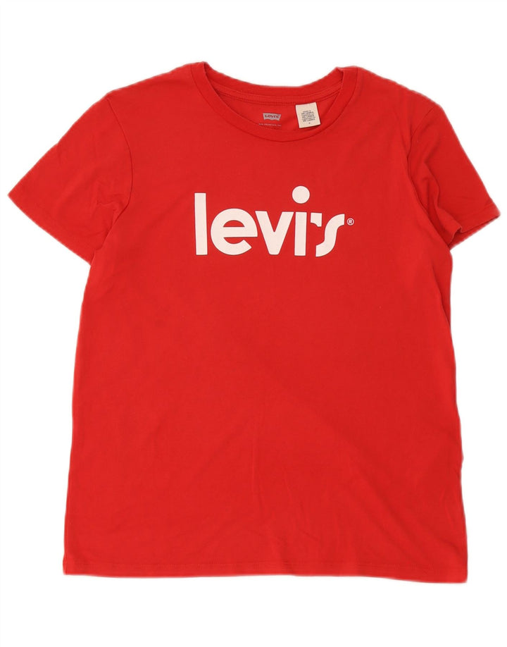 Levi's Dame Grafisk T-Shirt Top UK 12 Medium Rød Modal