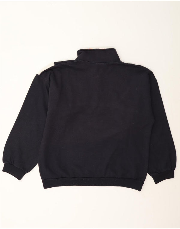 Vintage Herre grafisk sweatshirt Jumper Medium Navy Blue Colourblock