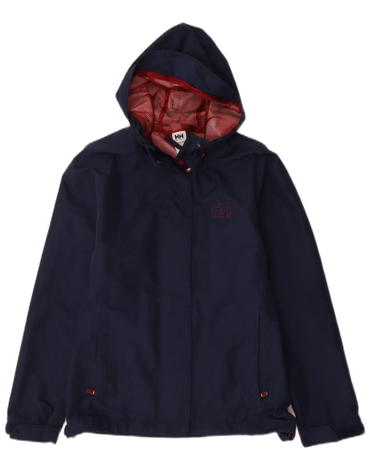 Helly Hansen Regnjakke med hætte til kvinder UK 14 Medium Navy Blue Polyester