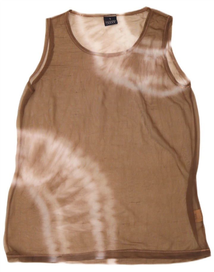 Trussardi Jeans Dame Vest Top UK 16 Large Beige Tie Dye Polyamid