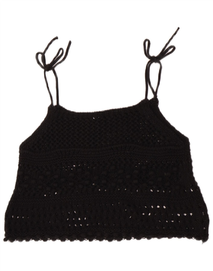 Zara ærmeløs hæklet Crop Top til kvinder DK 12 Medium Sort