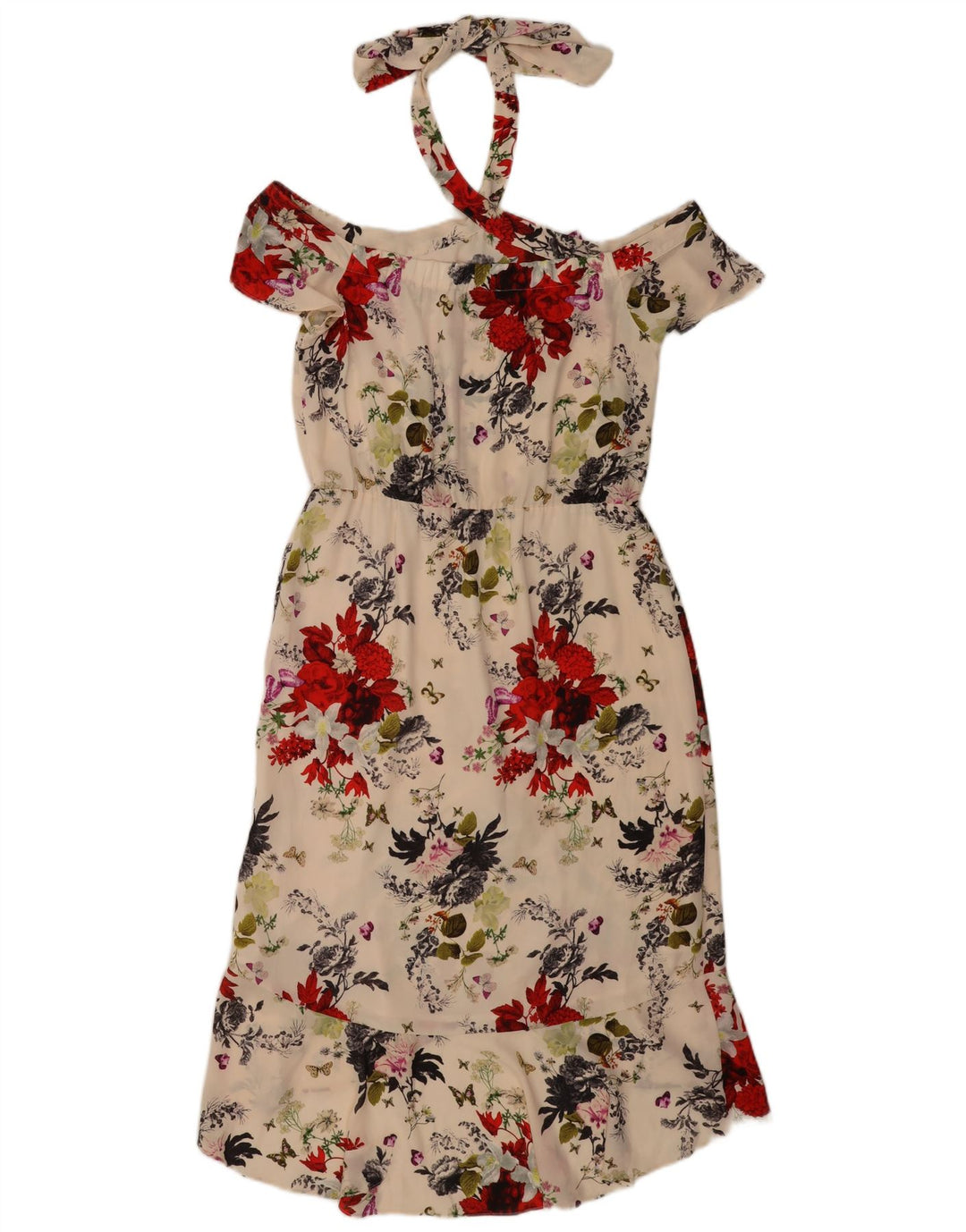 Oasis Dame Halter Dress UK 12 Medium Off White Floral Polyester