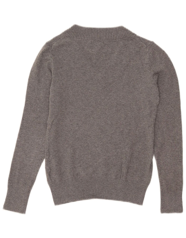 Gap Womens V-Neck Jumper Sweater UK 6 XS Grey Flecked Cotton