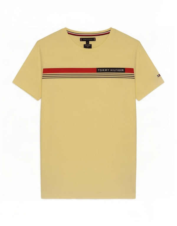 Tommy Hilfiger Herre T-Shirt Top Medium Gul Stribet Bomuld