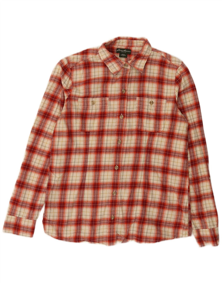 Eddie Bauer Dame Flanelskjorte UK 14 Medium Rød Ternet Bomuld
