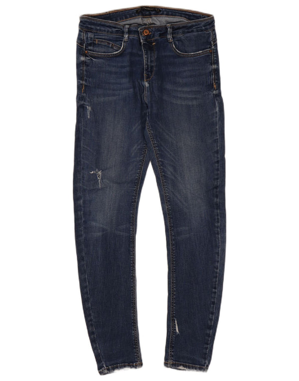 Zara Dame Distressed Skinny Jeans EU 42 Large W32 L27 Blå