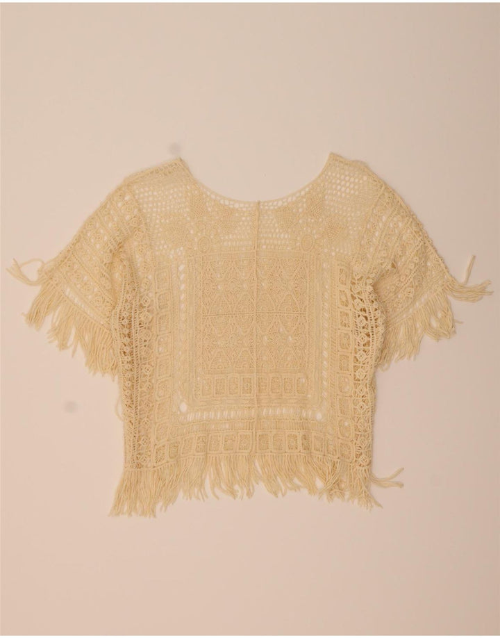 VINTAGE Womens Crochet Blouse Top UK 16 Large Beige Vintage Vintage and Second-Hand Vintage from Messina Hembry 