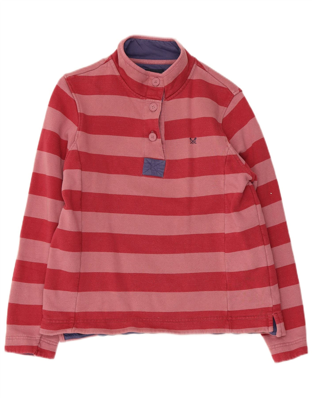 Besætningstøj Dame Button Neck Sweatshirt Jumper UK 14 Stor rød stribet