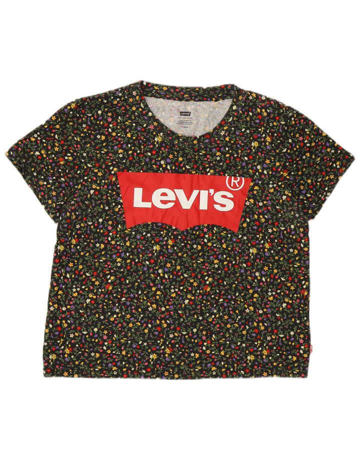 Levi's Grafisk T-shirt top til kvinder UK 14 Medium Flerfarvet blomstret bomuld