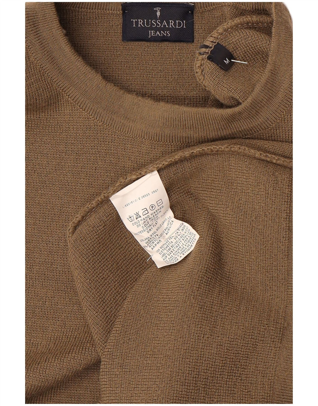 Trussardi Jeans Herre Crew Neck Jumper Sweater Medium Brun Uld