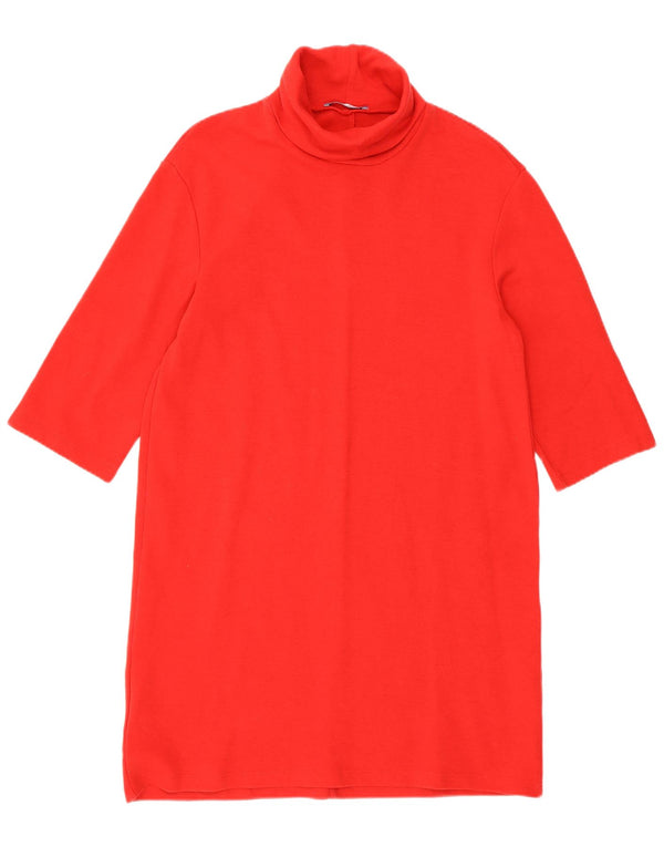 Zara Dame 3/4 ærmer rullehals Jumper Dress UK 10 Lille rød bomuld